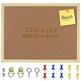 OWLKELA 60*40*1.4CM Pinnwand mit Holzrahmen, Pinnwand aus Kork, Pinnwand aus Kork, Memo Board - Befestigungsmaterial und Druckstifte im Lieferumfang Enthalten, Holzrahmen