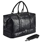 Leder-Reisetasche mit Schuhbeutel, Wochenendtasche, Übernachtungstasche, wasserdicht, PU-Leder, große Handgepäcktasche, Reisetasche, Seesack für Damen und Herren, A3-schwarz, Color, Klassisch