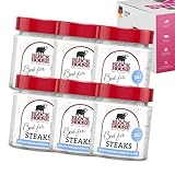 Block House Gewürze – Probierset – Knoblauch u. Steak Pfeffer, Zauber Gewürzsalz, Zaubergewürz, Würzsalz, Burger Topping, Steaksalz – Grillgewürze & Steakgewürz (Best For Steak 6 x 80g)