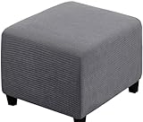 Fußhocker Bezug Ottomane Quadratisch Schonbezug Hockerbezug 60x60 /40x40 Stretch Cordstoff Husse für Fußhocker Ottomanischer Hocker-Bezug Überzug Hocker Protector Waschbar(Dark grey,55x55 cm)