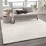 VIMODA Teppich Prime Shaggy Hochflor Einfarbig Weiss Creme Weich für Wohnzimmer, Schlafzimmer, küche, Maße:70x140 cm