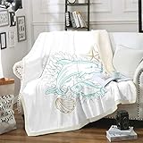 Sherpa-Decke mit Delfin-Motiv, niedliche Meerestiere, Seestern, flauschige Überwurfdecke für Bett, Sofa, Teenager, Fische, Sealife, Plüschdecke, Kingsize, 221 x 238,8 cm