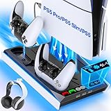 PS5/PS5 PRO/Slim Ständer mit Automatisch Einstellbarer 3-Stufen-Lüfter für Alle PS5 Konsole, PS5 Standfuß und Controller Ladestation für PS5 & Edge Controller, PS5 Zubehörset