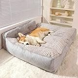 Hundebett Grosse Hunde Waschbar, Plüsch Hundekissen Flauschig, Hundecouch Mit Hohem Rand Und Rutschfestem Boden Für Große Hunde,Grau,XL