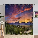 ANHOPE Natur Sonnenuntergang Berg Wald Fluss Vorhänge Gardinen Blickdichte mit Ösen Thermo Vorhang Blackout Curtains Schlafzimmer Wohnzimmer Verdunkelung 2er Set H 229 x B 168 cm
