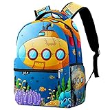 Schulrucksäcke für Kinder Junior Studenten, Casual Daypack Laptoptasche Cartoon Ocean U-Boot Unterwasserwelt