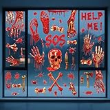 XJLyaya Halloween Sticker, 9 Stück Halloween Fensterbilder, Doppelseitiger Druck, mit 3D-Blutigen Handabdrücken, Knochenkrallen-Horror-Aufklebern, Geeignet Für Glastüren, Fenster, Wände, Autofenster