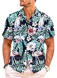 Meilicloth Hawaii Hemd Männer Funky Hawaiihemd Herren Kurzarm Flamingos Sommerhemd Aloha Strand Floral Blumen Obst Muster A Schwarzes Flamingo 3XL