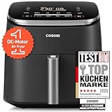 Cosori Turboblaze Airfryer Heißluftfritteuse, 9-in-1 Air Fryer XXL 6L, leiser DC Motor mit 5 Geschwindigkeitsstufen, Grillen, Backen, Gären, Dehydrieren, Tiefkühlen, 87 Rezepte, 64% energiesparend
