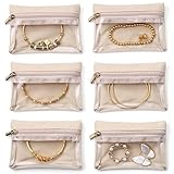 Vlando 2024 Reise Schmucktasche, Schmuckbeutel Klein, Transparente Samtbeutel-Reißverschlusstaschen, Organzasäckchen, Schmuck-Etui für Frauen, Mädchen, Geschenk, 6 Stück