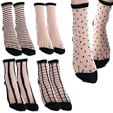 TIESOME 5 Paar Socken mit Rüschen Damen, Rüschensöckchen Damen, Söckchen Damen, Durchsichtige Trachtensocken, Dünne Feinstrümpfe, Modische Netz Sommersocken für Damen (schwarz)