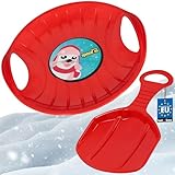 KOTARBAU® 2er Set Popo - Rutscher Kinder - Schlitten – Kunststoff Rutschteller - ø 60 cm – Rodelbahn – Schlitten zum Rodeln im Schnee – 34x53 cm - Rot