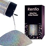 Renfio Holographic Glitzer Powder, 2.11 Oz (60g) glitzer gesicht, 1/128' 0.008' 0.2mm Ultra Fine Glitzerpulver For Garten Deko, Glitzer Basteln, Nail Powder, Body Glitzer Haare - Diamant Laser Silber