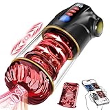 Masturbieren für Männer Sex Spielzeug für die Männer - 3 in 1 APP Masturbator 9 Teleskopfunktion & Rotierend & Saugen mit LCD-Display Blowjob Taschenmuschi Sex Toyset für Man Penispumpe Rot - Schwarz