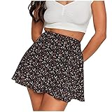 Damen Minirock Ditsy Floral Rüschen Skater Rock Bohemian Hohe Taille Rock Ausgestellt A Linie Sommer Röcke Chiffon Faltenrock Swing Casual Rock Niedlich Größe 34 bis 40 Ausgehen, Schwarz , L