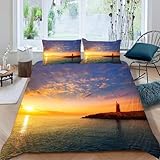 Bettwäsche 220x240 cm Sonnenuntergang Am Meer 3 Teilig Bettbezug 220 x 240 Jungen and MäDchen Bettwäsche-Sets 3D Weiche Mikrofaser Bettbezug Set mit Reißverschluss + 2 Kissenbezüge j-3720