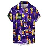 Oktoberfest Herren Outfit,Hawaiihemd Herren Kurzarm Trachtenhemd 3D Drucken Button Dow Trachtenhemden Baumwolle Bügelfrei Kurzarmhemden Hochwertiges Freizeithemd Atmungsaktiv Oktoberfest-Hemd