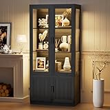 BROTTAR Mehrzweckschrank mit LED Beleuchtung, Vitrinenschrank Schwarz mit Intelligente Sensorik, Küchenschränke, Bücherregal, Hochschränk für Küchen Wohnzimmer Schlafzimmer Büro Sammlervitrine