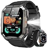 IOWODO Militär Smartwatch Herren 2,01 Zoll | LED Taschenlampe & Kompass | 900mAh/100 Tage Standby | 2 Armbänder | Bluetooth Anrufe | 100+ Sportmodi | IP68 Wasserdicht | 24/7 Gesundheitsmonitor