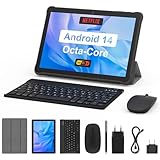 Tablet 10 Zoll mit Tastatur: Android 14 Octa-Core 8GB+64GB 1TB TF Tablet PC - WiFi 6 2.5G Bluetooth 5.0 5000mAh 1280*800 FHD Dual Kamera mit Tastatur, Maus, Typ C, Adapter, Hülle, OTG-Adapter, Stift