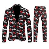Winter Sportanzug Herren Men's Valentine's Day Printed Casual Jacket and Pants Holiday Wear Western Jeanshemd (Black, L)