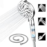 Duschkopf mit Schlauch - Groß Duschkopf Wassersparend mit 10 Strahlarten, Anti Kalk Duschkopf, Hochdruck Handbrause mit Filter für Hartes Wasser