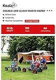 Koala Fotopapier für Tintenstrahldrucker, Doppelseitig, Glänzend, A4, 120 g/m², 100 Blatt. Geeignet zum Drucken von Fotos, Zertifikaten, Broschüren, Flyern, Faltblättern, Grußkarten, Kalendern, Kunst