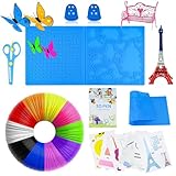 3D Stift Zubehör Set, 3D Druckstift Vorlage, 3D Stift Filament PLA 10 Farbe 1,75mm je 5M, Große Zeichenwerkzeug Silikon Matte Schablone mit 2 Finger Stall & Schere, 3D Druck Stift Zubehör für Kinder