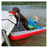 MZZKFC Pool Rampe Für Hunde Oberirdische Pools, 100cm Breit Aufblasbare Poolrampe Für Hunde, Schwarz Blau Grün Rot Gelb Hund Wasser Rampe Mit Pumpe/Seil/Reparatur Kit(Red)
