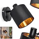 Wandleuchte Alsen, moderne Wandlampe aus Metall/Stoff in Schwarz/Goldfarben, Wandspot mit Stoffschirm (Ø 12 cm) im Retro/Vintage-Design mit An-/Ausschalter, 1-flammig, 1 x E14, ohne Leuchtmittel