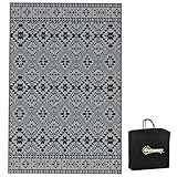 Outsunny Outdoor-Teppich, Kunststoffteppich Wasserabweisender Wendeteppich, Gartenteppich für Camping, Terrasse, Schwarz+Grau, 182 x 274 cm