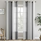 EMEMA Vorhänge mit Ösen Grau-Weiss Streifen Voile Gardinen Moderner Wohnzimmer 2er Set Stores Schals mit Ösenschal Halbtransparent Dekorieren Schlafzimmer Vorhang 140x245cm