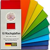 WIKAKERZEN Wachsplatten zum Gestalten und Verzieren von Kerzen DIY Set für Tauf- und Kommunionkerzen zum Selbstgestalten und Basteln, selbsthaftend ohne Kleber (10er-Sortiment, Regenbogen-Sortiment)