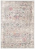 Carpeto Rugs Teppich Wohnzimmer Kurzflor Vintage Look Abstraktes Orientalisch Muster - Niedrigflor Teppich für Wohnzimmer, Schlafzimmer, Esszimmer - Versch. Größen Grau 160 x 220 cm
