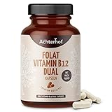 Folat Vitamin B12 Dual Kapseln (120 Kapseln) | 400 μg Folsäure und 25 μg Vitamin B12 pro Tagesdosis | während Kinderwunsch, Schwangerschaft und Stillzeit | mit Maca Pulver | Achterhof