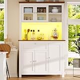 DUlVBPE Küchenschrank(104×40×180cm), Hochschrank Küchenbuffet, Vitrinenschrank, Buffetschrank mit Verstellbaren Ablagen, Sideboard mit LED-Beleuchtung,Variable Lichtfarben,weiß