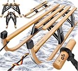 KESSER® Holzschlitten Premium Schlitten faltbar Kinder Faltschlitten bis 120Kg Kinderschlitten 110cm aus Buchenholz inkl. Zugseil Schieber Metallkufen