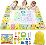 Aqua Wassermalmatte Doodle Kinder Spielzeug 1 2 3 Jahre - Malmatte mit Wasserstift 120 x 90cm für Kind, Große Magic Malmatte mit Wasser Buch und Magic Stifte Zubehör
