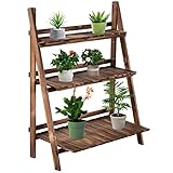 Outsunny Pflanzentreppe Blumenbank Blumentreppe Blumenregal Pflanzregal Blumenständer 3 Stufen Tannenholz Dunkelbraun 80 x 37 x 93 cm