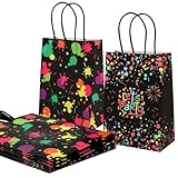 10 Stück Neon Party Geschenktüten Kindergeburtstag, Glow Kleine Papiertüten mit Henkel, Leuchtet im Dunkeln Mitgebsel Tüten, Partytüten für Kindergeburtstag Neon Fasching, 21x15x8 cm