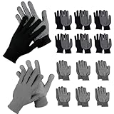 HexinYigjly 14 Paar Handschuhe Arbeitshandschuhe Herren Damen, Arbeitshandschuhe mit Grip Noppen, Nylon Anti-Rutsch Schutzshandschuhe, Gartenhandschuhe Herren für Arbeit, Auto, Lager - Grau/Schwarz
