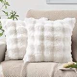 MIULEE Plüsch Kissenbezug 40x40 cm Kissenbezüge Flauschig Kissen Sofakissen Fell Beide Seiten Kurze Wolle Dekokissen Luxus Square Kissenhülle für Sofa für Schlafzimmer Waschbar Deko Weiß 2er Set