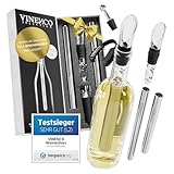 VINENCO Weinkühler Set DAS ORIGINAL, Flaschenkühler + Dekanter 7-in-1 Premium Wein Zubehör: Edelstahl Flaschen-Weinkühlstab + Dekantier-Belüfter + Ausgießer | Bar Geschenk Frauen Männer, Rot- Weißwein