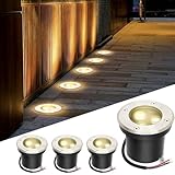 Fiqops 4er Set Bodenstrahler außen mit LED 3W Warmweiß Lich IP65,Bodeneinbaustrahler aussen Schwarz matt rund,Bodenleuchten befahrbar 230V,Bodeneinbauleuchten für Boden Garten Pool Pflanzen