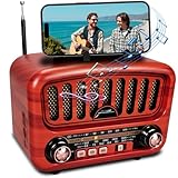 Retro Radio mit Bluetooth, AM/FM/SW Tragbares Radio Klein 5W großer Lautsprecher und Bluetooth 5.0, UKW Lautsprecher Batteriebetrieben unterstützt USB/TF/AUX Funktion (Rot)