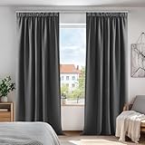 Deconovo Gardinen mit Kräuselband Blickdicht Vorhänge Kälteschutz Vorhang Verdunkelung Gardinen Wohnzimmer, 175x140 cm(HöhexBreite), Dunkelgrau, 2er Set