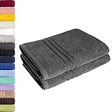 Lavea 2er Set Duschtuch 70x140 cm, Frottierserie Elena - Premium Dusch-Handtuch Set/Badetücher Set - weich & saugfähig 100% Baumwolle - Anthrazit