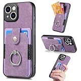 Riccase Schutzhülle für iPhone 15, mit Kartenhalter, Brieftaschenformat, Ständer, mattes PU-Leder, Flip-Magnetverschluss, stoßfest, Silikon, Bumper Case für iPhone 15, Lila