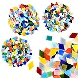 HUMOKI 600 Stück Glasmosaikfliesen, Mosaiksteine 500g, Mosaiksteine zum Basteln, Quadrat Dreieck Rhombus Glasmosaiksteine, DIY Mosaikherstellung Basteln, Bunte Mosaik Steine, für DIY Basteln, Deko