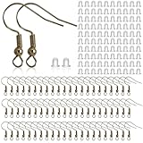 200 Stück Ohrringe Selber Machen Set, 100 925 Silber Hypoallergene Ohrhaken, 100 Durchsichtigen Gummi Ohrstopper, Für Schmuckherstellung,für die Herstellung von DIY Ohrringen Basteln(Antikbronze)